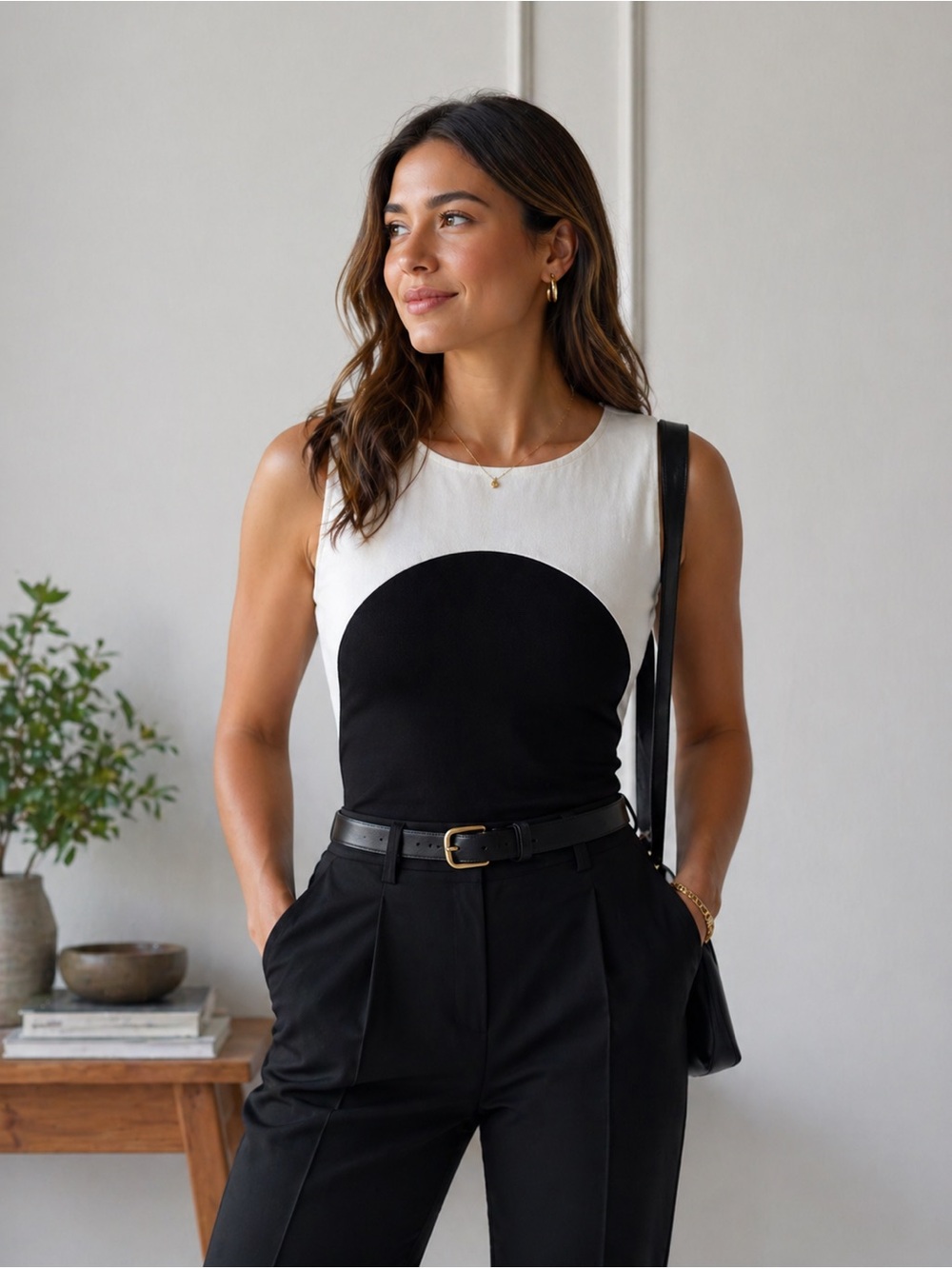 Karen Millen Black and White Colorblock Tank Top